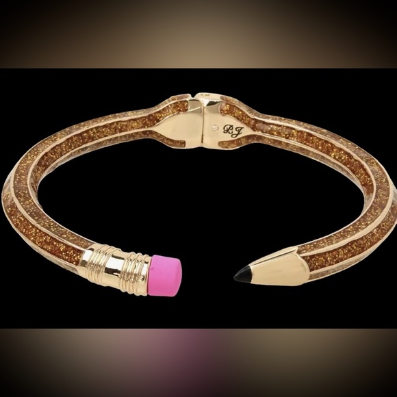 Betsey Johnson Jewelry - New BETSEY Johnson Gold Glitter Pencil Hinged Cuff Bracelet Back To School